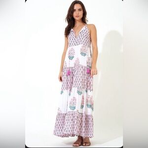 Oliphant Long Tiered Tassel Dress in Green Posey Sz Medium M